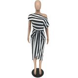 Plus Size Fashion Casual Striped Print Dress WAF-7166