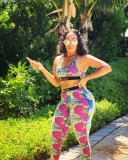 Fashion Print Sports Fitness Vest Pants Two Piece Sets OD-8418