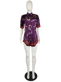 Plus Size Fashion Slim Print Short Sleeve Shirt LS-0341