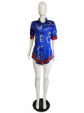 Plus Size Fashion Slim Print Short Sleeve Shirt LS-0341
