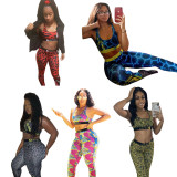 Fashion Print Sports Fitness Vest Pants Two Piece Sets OD-8418