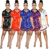 Plus Size Fashion Slim Print Short Sleeve Shirt LS-0341