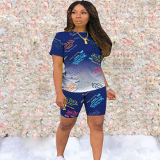 Gradient Letter Print Two Piece Short Sets JRF-3603
