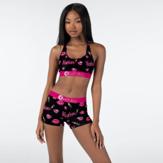Fashion Print Sports Fitness Vest Shorts Two Piece Sets LSL-6424