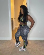 Fashion Print Sports Fitness Vest Pants Two Piece Sets OD-8418