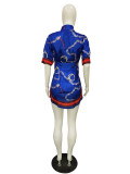 Plus Size Fashion Slim Print Short Sleeve Shirt LS-0341
