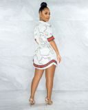 Plus Size Fashion Slim Print Short Sleeve Shirt LS-0341