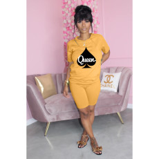 Letter Printed T-shirt Shorts Casual Two Piece Sets WAF-7163