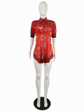 Plus Size Fashion Slim Print Short Sleeve Shirt LS-0341