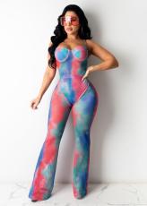 Fashion Sexy Mesh Print Bodysuit And Pants Two Piece Sets ORY-5187