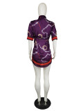 Plus Size Fashion Slim Print Short Sleeve Shirt LS-0341