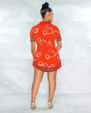Plus Size Fashion Slim Print Short Sleeve Shirt LS-0341