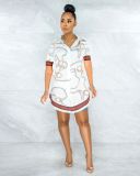 Plus Size Fashion Slim Print Short Sleeve Shirt LS-0341