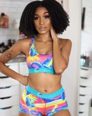  Fashion Print Sports Fitness Vest Shorts Two Piece Sets OD-8417