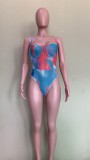 Fashion Sexy Mesh Print Bodysuit And Pants Two Piece Sets ORY-5187