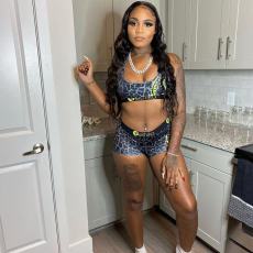  Fashion Print Sports Fitness Vest Shorts Two Piece Sets OD-8417