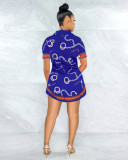 Plus Size Fashion Slim Print Short Sleeve Shirt LS-0341