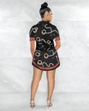 Plus Size Fashion Slim Print Short Sleeve Shirt LS-0341