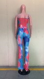 Fashion Sexy Mesh Print Bodysuit And Pants Two Piece Sets ORY-5187
