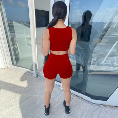 Solid Sleeveless Slim Fit Two Piece Short Sets GLF-8163
