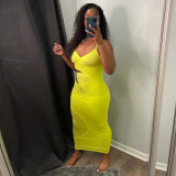 Solid Sexy Spaghetti Strap Hollow Out Midi Dress GLF-8148