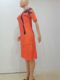 Ink Jet Print V Neck Casual Loose Dress NYF-8048