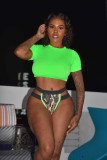Sexy Short Sleeve  Camo Print Thong Bikinis Sets LM-8231
