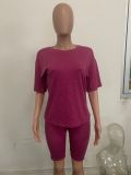 Casual Solid Short Sleeve Two Piece Shorts Set LSD-8729