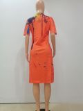 Ink Jet Print V Neck Casual Loose Dress NYF-8048