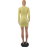 Sexy Hole Hollow Out Long Sleeve Mini Dress FOSF-8061