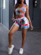 Casual Printed Vest Drawstring Shorts Two Piece Sets FSL-148