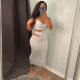 Solid Sexy Spaghetti Strap Hollow Out Midi Dress GLF-8148