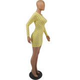 Sexy Hole Hollow Out Long Sleeve Mini Dress FOSF-8061