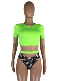 Sexy Short Sleeve  Camo Print Thong Bikinis Sets LM-8231