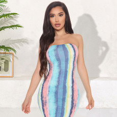 Sexy Printed Off Shoulder Midi Tube Dress GLF-7006