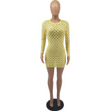 Sexy Hole Hollow Out Long Sleeve Mini Dress FOSF-8061