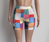 Patchwork Print Casual Sports Skinny Shorts FSL-144
