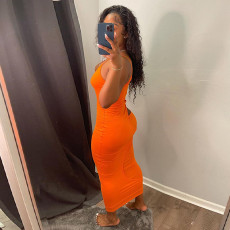 Solid Sexy Spaghetti Strap Hollow Out Midi Dress GLF-8148