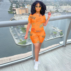 Letter Print Casual Two Piece Shorts Set OMY-0013