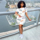 Letter Print Casual Two Piece Shorts Set OMY-0013