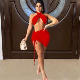 Sexy Halter Crop Top Mini Skirt 2 Piece Sets FOSF-8049