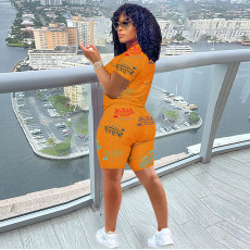 Letter Print Casual Two Piece Shorts Set OMY-0013