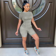 Casual Solid Short Sleeve Two Piece Suits OMY-0012