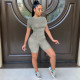 Casual Solid Short Sleeve Two Piece Suits OMY-0012