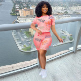 Letter Print Casual Two Piece Shorts Set OMY-0013