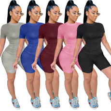 Casual Solid Short Sleeve Two Piece Suits OMY-0012