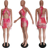 Sexy Printed Halterneck  Mini Dress BGN-150