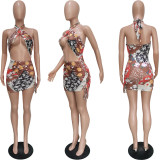 Sexy Printed Halterneck  Mini Dress BGN-150