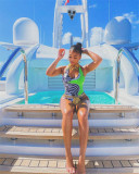 Sexy Printed Halter One Piece Swimsuit FENF-117