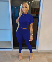 Casual Solid Short Sleeve Two Piece Pant Sets DMF-8170